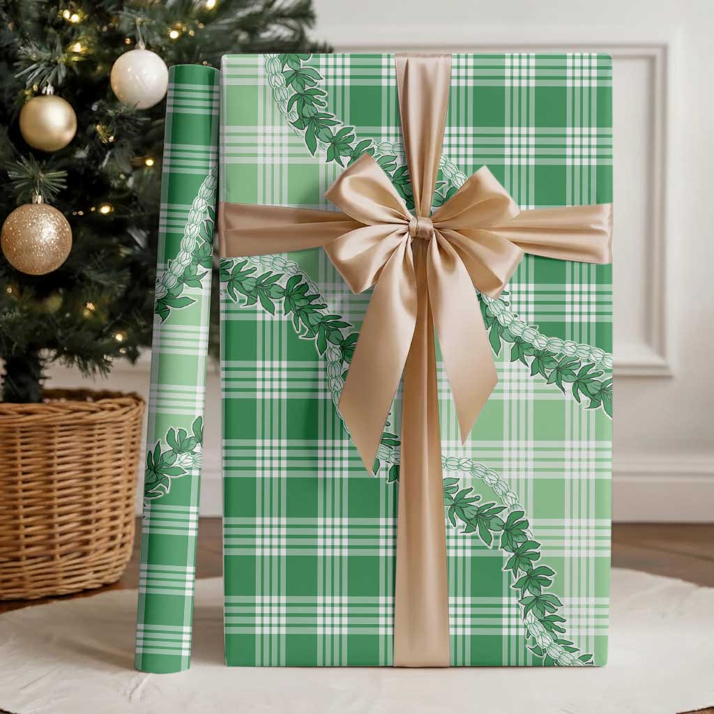 Green Hawaii Palaka Wrapping Paper Hawaiian Pikake Lei