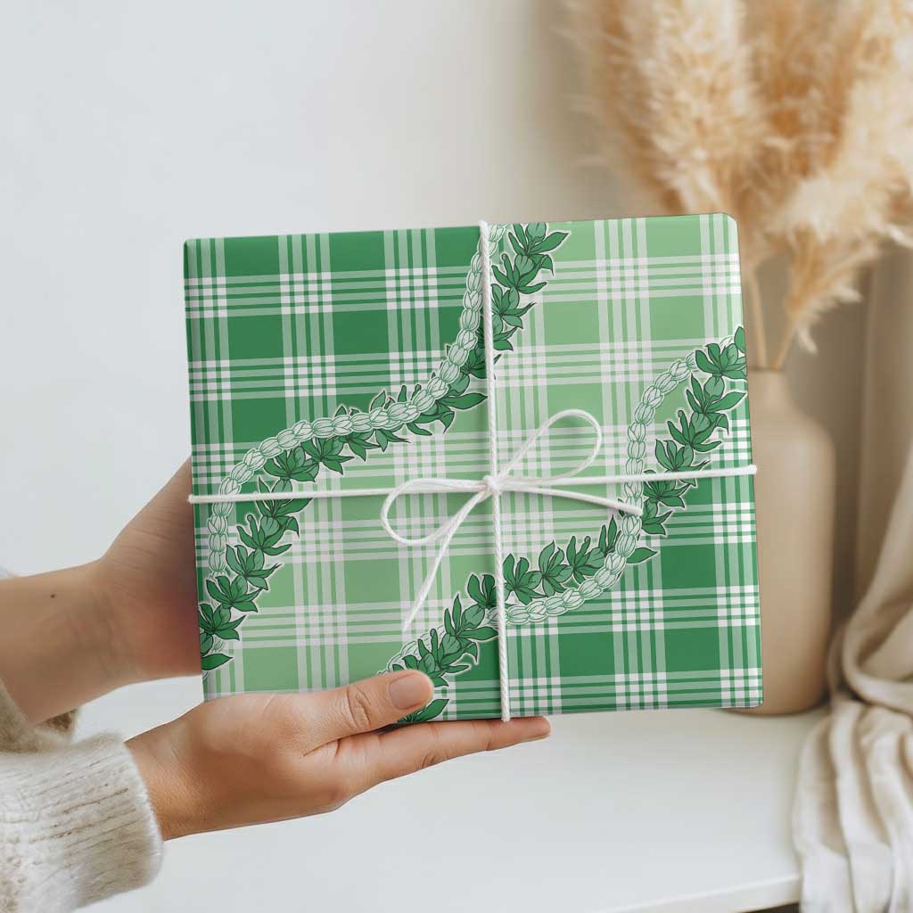 Green Hawaii Palaka Wrapping Paper Hawaiian Pikake Lei