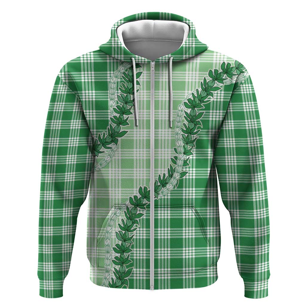 Green Hawaii Palaka Zip Hoodie Hawaiian Pikake Lei LT05 Zip Hoodie Green - Polynesian Pride