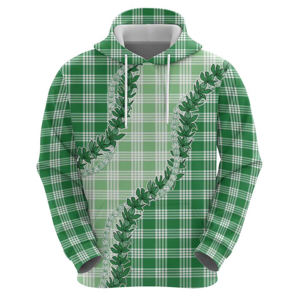 Green Hawaii Palaka Zip Hoodie Hawaiian Pikake Lei LT05 - Polynesian Pride