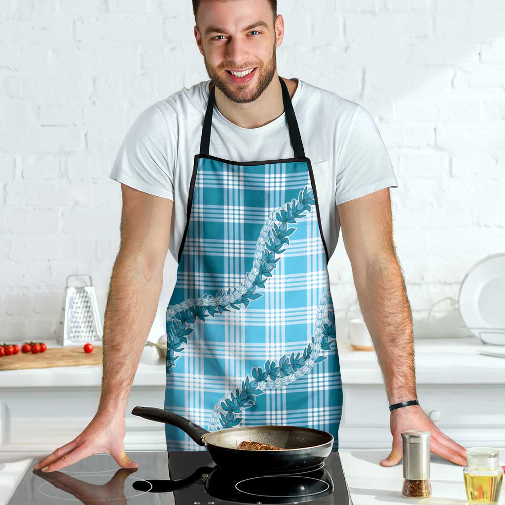 Blue Hawaii Palaka Apron Hawaiian Pikake Lei