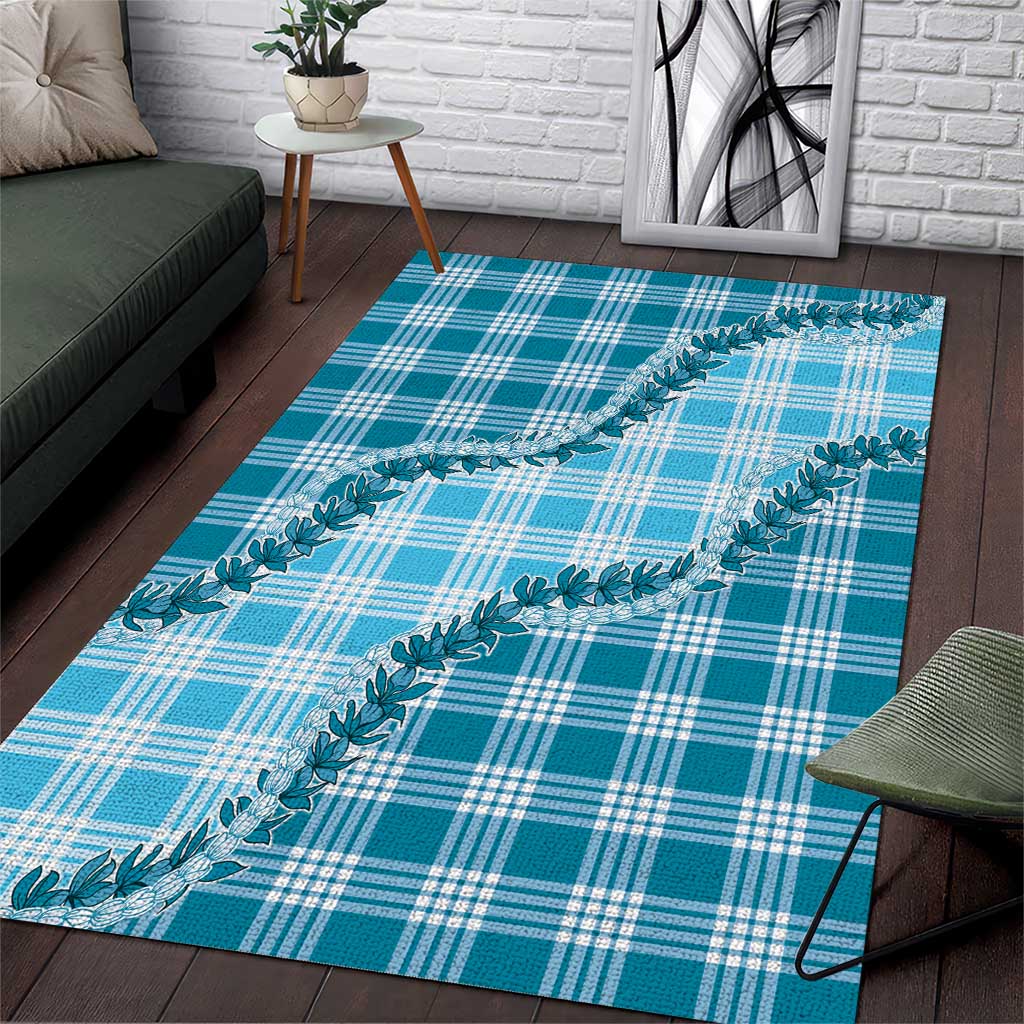 Blue Hawaii Palaka Area Rug Hawaiian Pikake Lei LT05 Blue - Polynesian Pride