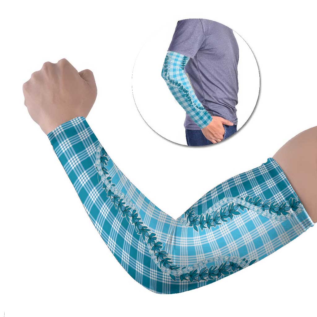 Blue Hawaii Palaka Arm Sleeves Hawaiian Pikake Lei