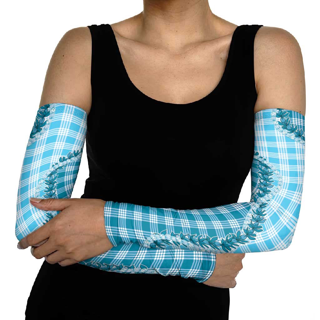 Blue Hawaii Palaka Arm Sleeves Hawaiian Pikake Lei