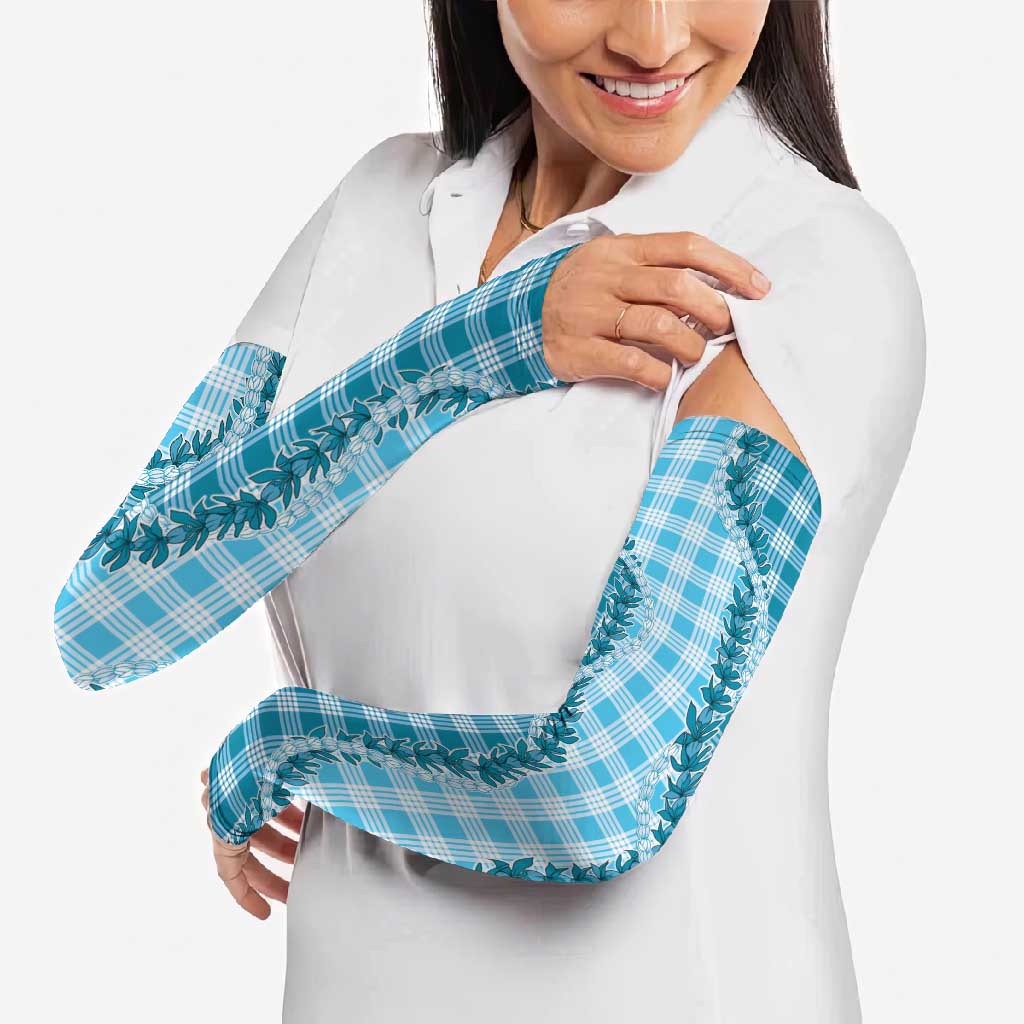 Blue Hawaii Palaka Arm Sleeves Hawaiian Pikake Lei