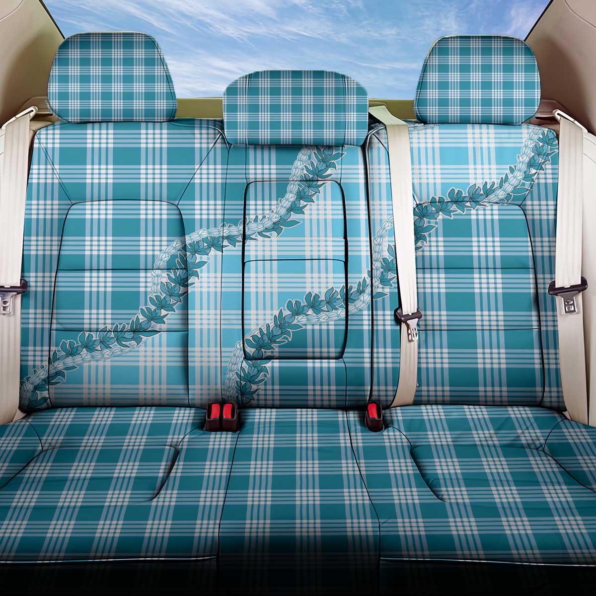 Blue Hawaii Palaka Back Car Seat Cover Hawaiian Pikake Lei
