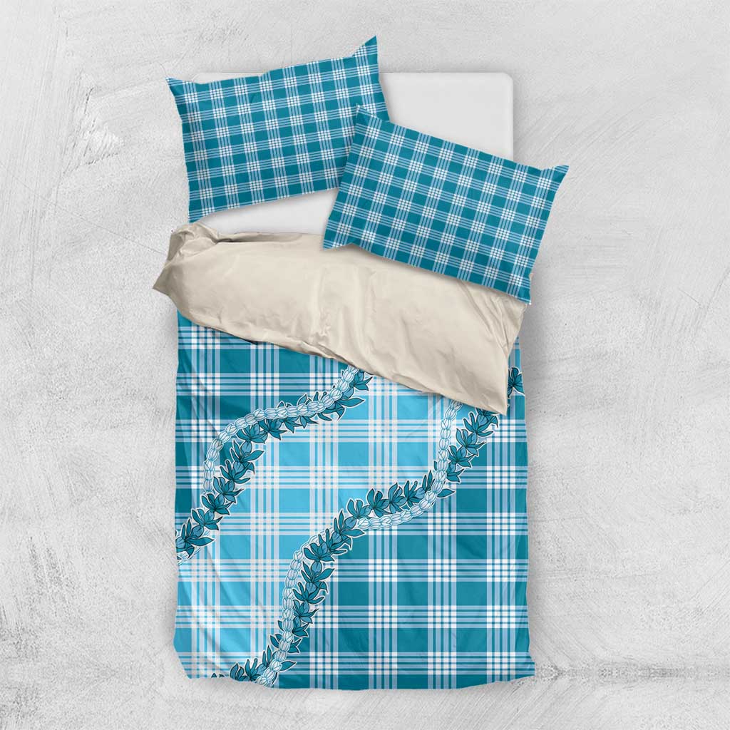 Blue Hawaii Palaka Bedding Set Hawaiian Pikake Lei LT05 US Twin 172cm x 218cm Blue - Polynesian Pride