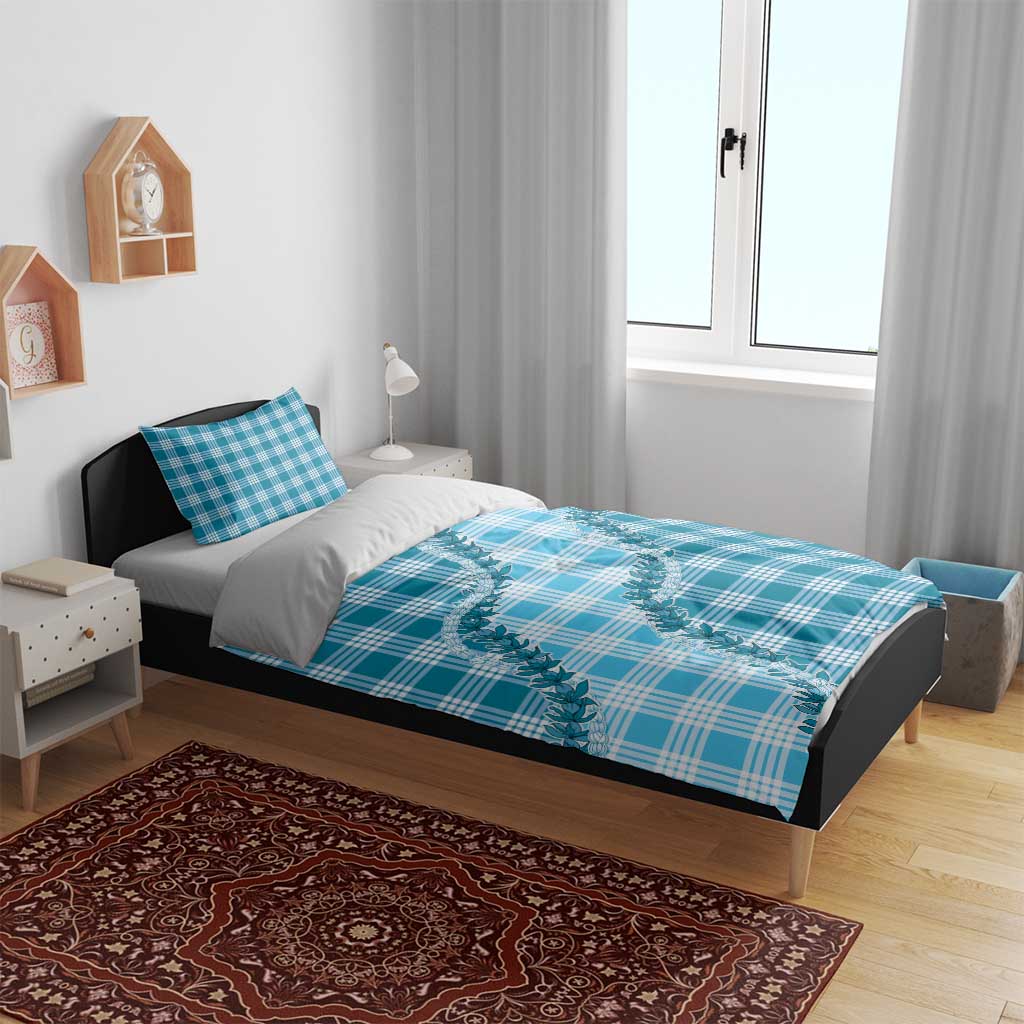 Blue Hawaii Palaka Bedding Set Hawaiian Pikake Lei LT05 - Polynesian Pride