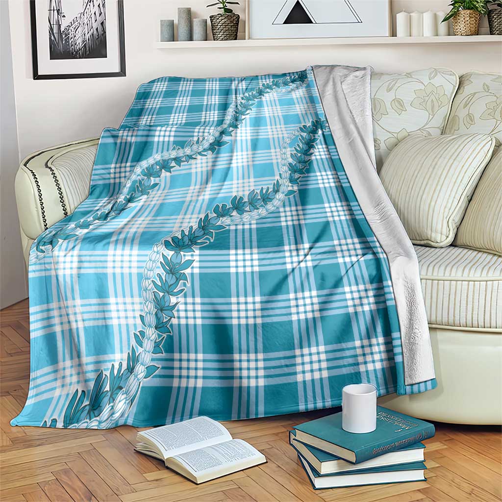 Blue Hawaii Palaka Blanket Hawaiian Pikake Lei LT05 Blue - Polynesian Pride