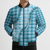 Blue Hawaii Palaka Bomber Puffer Jacket Hawaiian Pikake Lei LT05 - Polynesian Pride