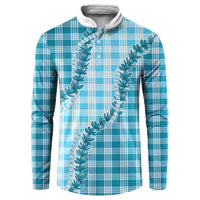Blue Hawaii Palaka Button Sweatshirt Hawaiian Pikake Lei LT05 Blue - Polynesian Pride