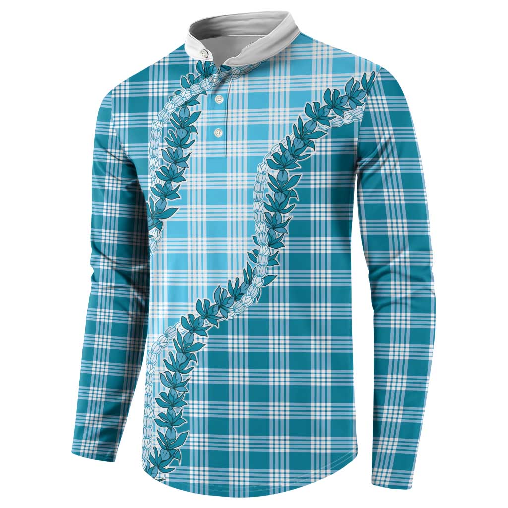 Blue Hawaii Palaka Button Sweatshirt Hawaiian Pikake Lei LT05 - Polynesian Pride