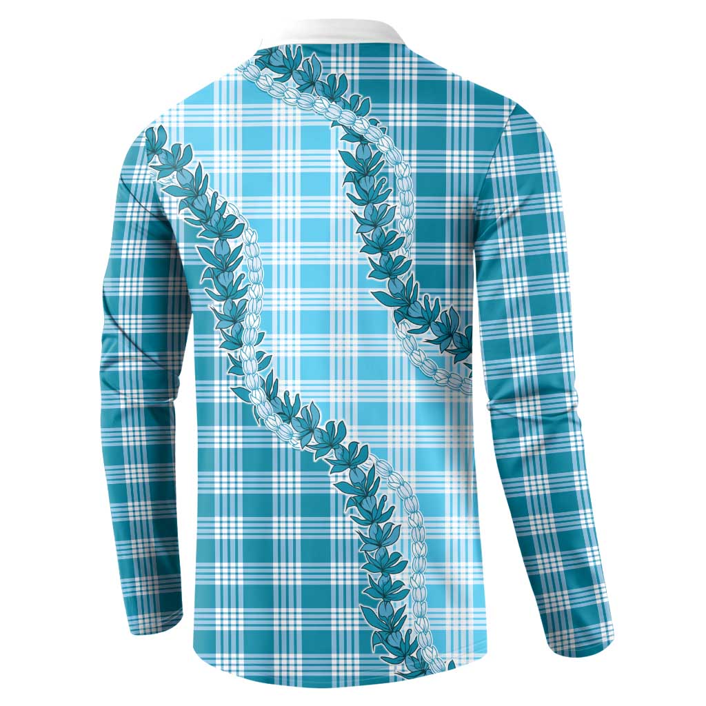 Blue Hawaii Palaka Button Sweatshirt Hawaiian Pikake Lei LT05 - Polynesian Pride