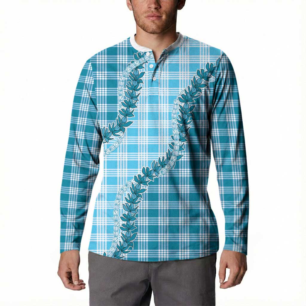 Blue Hawaii Palaka Button Sweatshirt Hawaiian Pikake Lei LT05 - Polynesian Pride