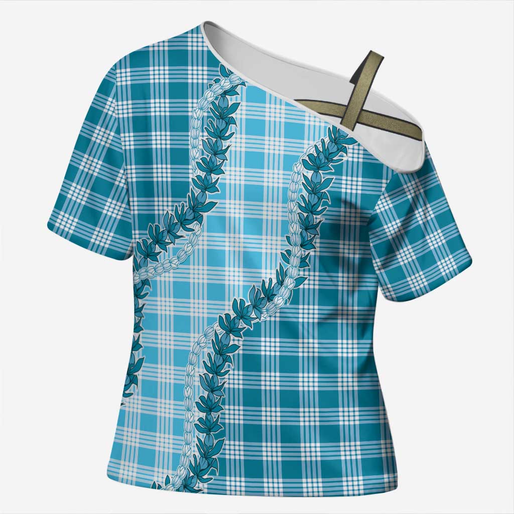 Blue Hawaii Palaka Cross Shoulder Shirt Hawaiian Pikake Lei LT05 Female Blue - Polynesian Pride