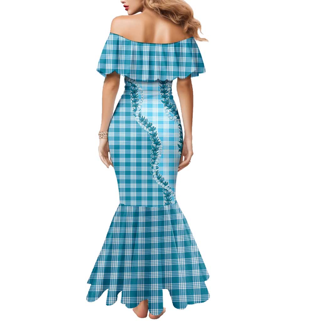 Blue Hawaii Palaka Family Matching Mermaid Dress and Hawaiian Shirt Hawaiian Pikake Lei