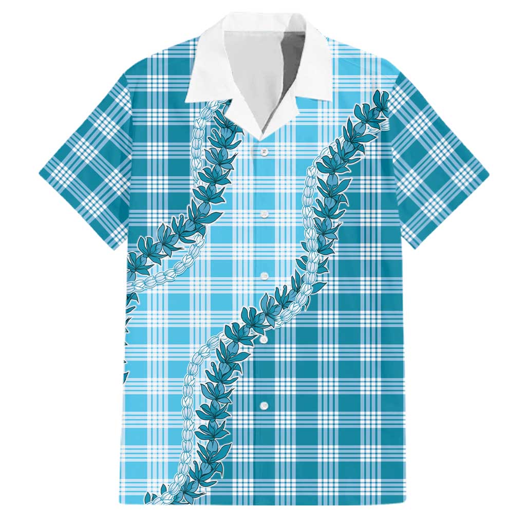 Blue Hawaii Palaka Family Matching Puletasi and Hawaiian Shirt Hawaiian Pikake Lei