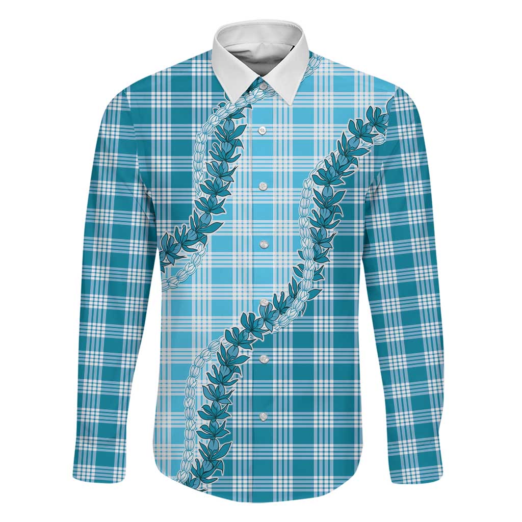 Blue Hawaii Palaka Family Matching Tank Maxi Dress and Hawaiian Shirt Hawaiian Pikake Lei