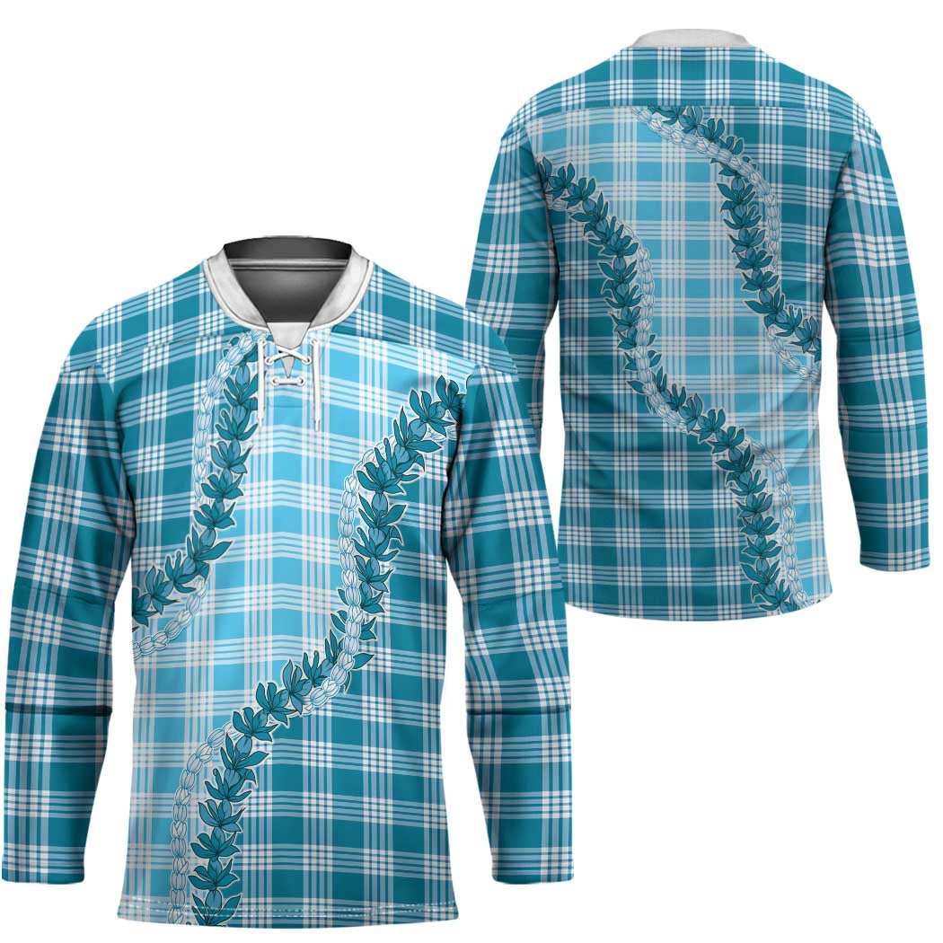Blue Hawaii Palaka Hockey Jersey Hawaiian Pikake Lei LT05 - Polynesian Pride