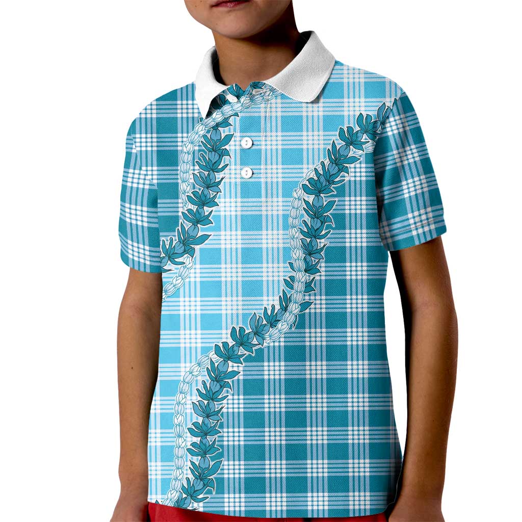 Blue Hawaii Palaka Kid Polo Shirt Hawaiian Pikake Lei LT05 Kid Blue - Polynesian Pride