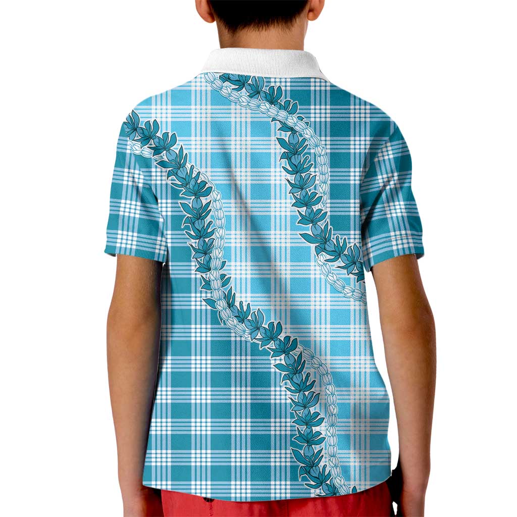 Blue Hawaii Palaka Kid Polo Shirt Hawaiian Pikake Lei LT05 - Polynesian Pride