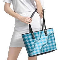 Blue Hawaii Palaka Leather Tote Bag Hawaiian Pikake Lei LT05 - Polynesian Pride