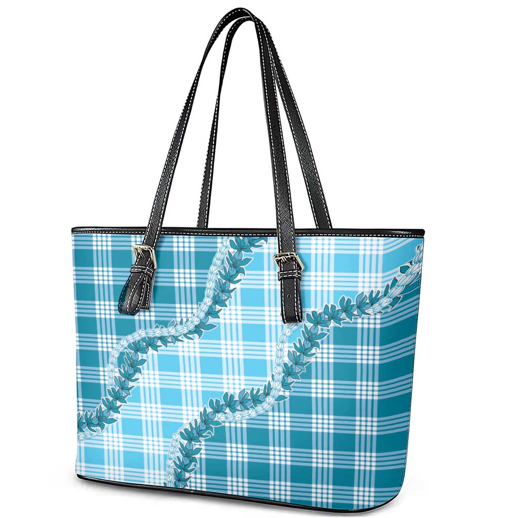 Blue Hawaii Palaka Leather Tote Bag Hawaiian Pikake Lei LT05 - Polynesian Pride
