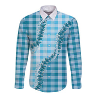 Blue Hawaii Palaka Long Sleeve Button Shirt Hawaiian Pikake Lei LT05 Unisex Blue - Polynesian Pride