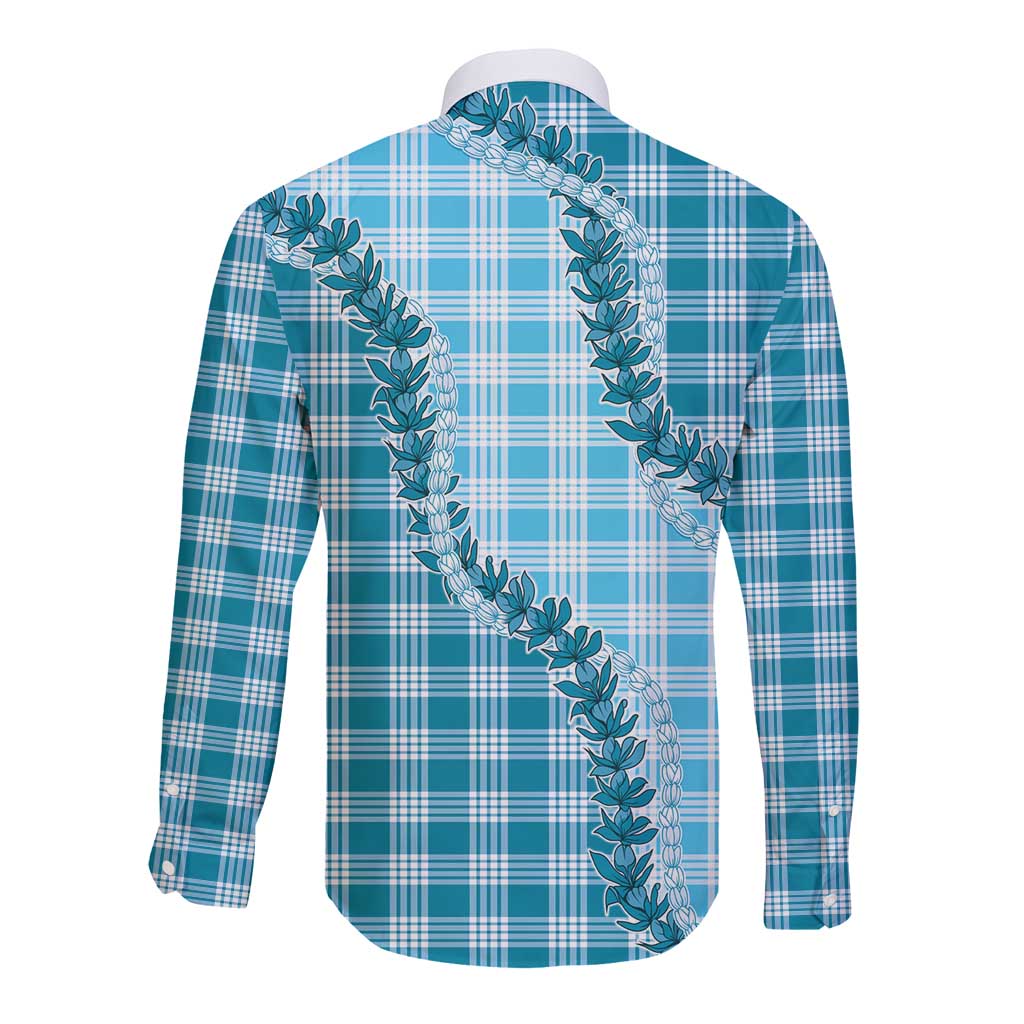 Blue Hawaii Palaka Long Sleeve Button Shirt Hawaiian Pikake Lei LT05 - Polynesian Pride