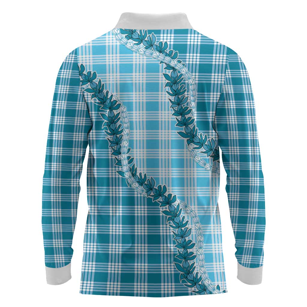 Blue Hawaii Palaka Long Sleeve Polo Shirt Hawaiian Pikake Lei LT05 - Polynesian Pride