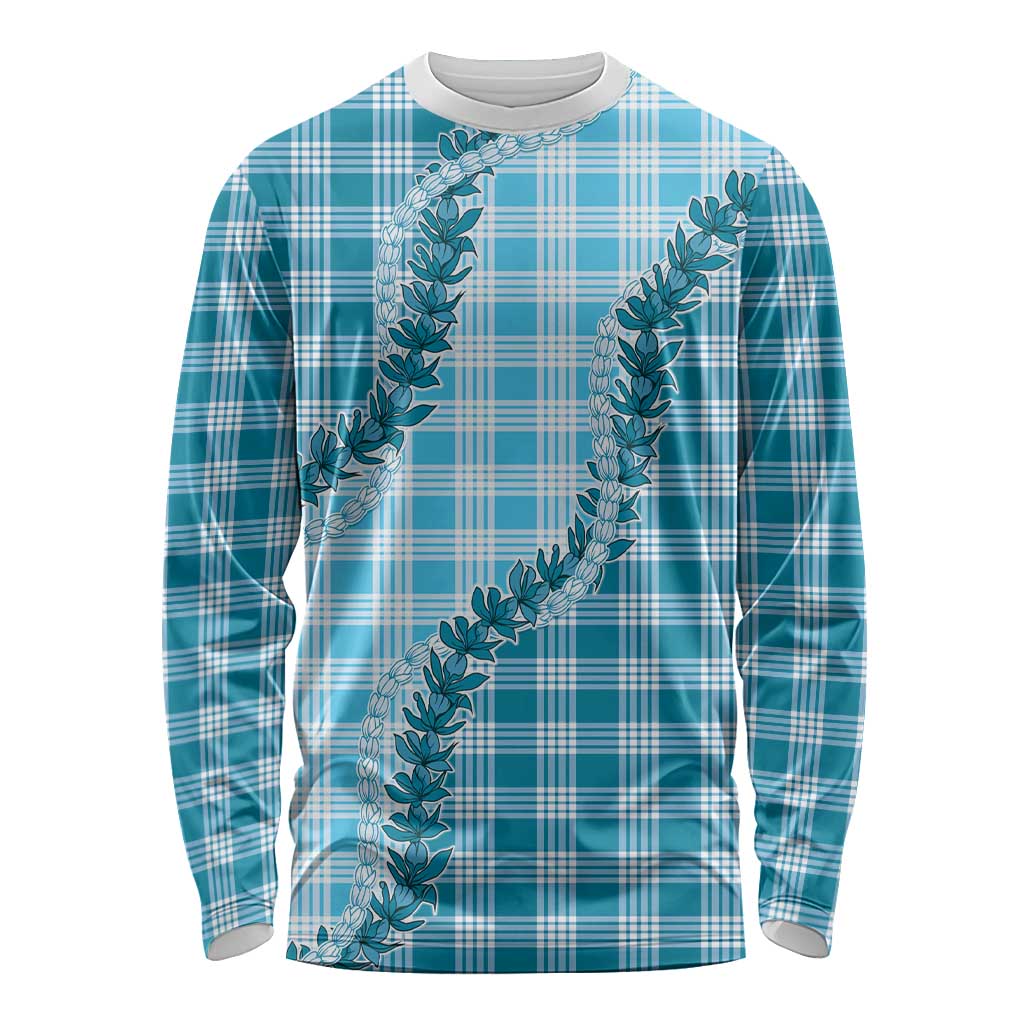 Blue Hawaii Palaka Long Sleeve Shirt Hawaiian Pikake Lei LT05 Unisex Blue - Polynesian Pride