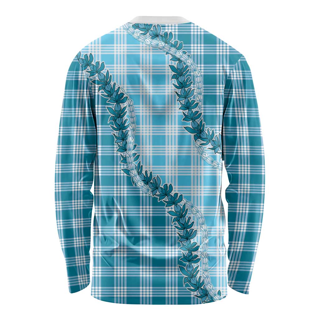 Blue Hawaii Palaka Long Sleeve Shirt Hawaiian Pikake Lei LT05 - Polynesian Pride