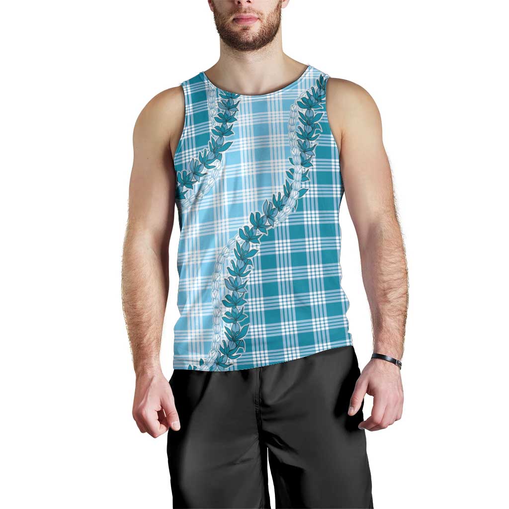 Blue Hawaii Palaka Men Tank Top Hawaiian Pikake Lei LT05 - Polynesian Pride