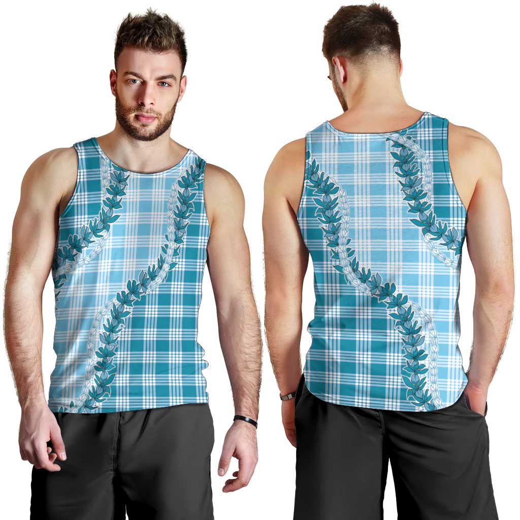 Blue Hawaii Palaka Men Tank Top Hawaiian Pikake Lei LT05 - Polynesian Pride