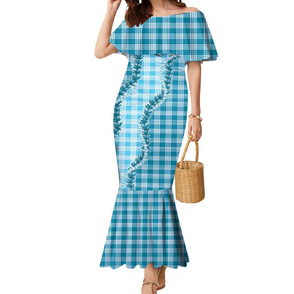 Blue Hawaii Palaka Mermaid Dress Hawaiian Pikake Lei LT05 Women Blue - Polynesian Pride