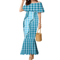 Blue Hawaii Palaka Mermaid Dress Hawaiian Pikake Lei LT05 Women Blue - Polynesian Pride