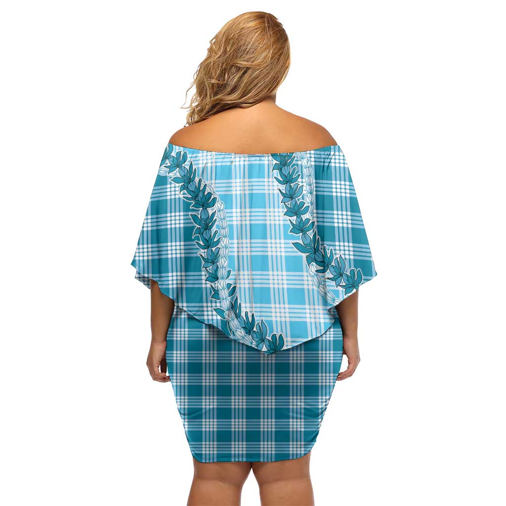 Blue Hawaii Palaka Off Shoulder Short Dress Hawaiian Pikake Lei