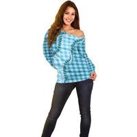 Blue Hawaii Palaka Off Shoulder Sweater Hawaiian Pikake Lei LT05 - Polynesian Pride