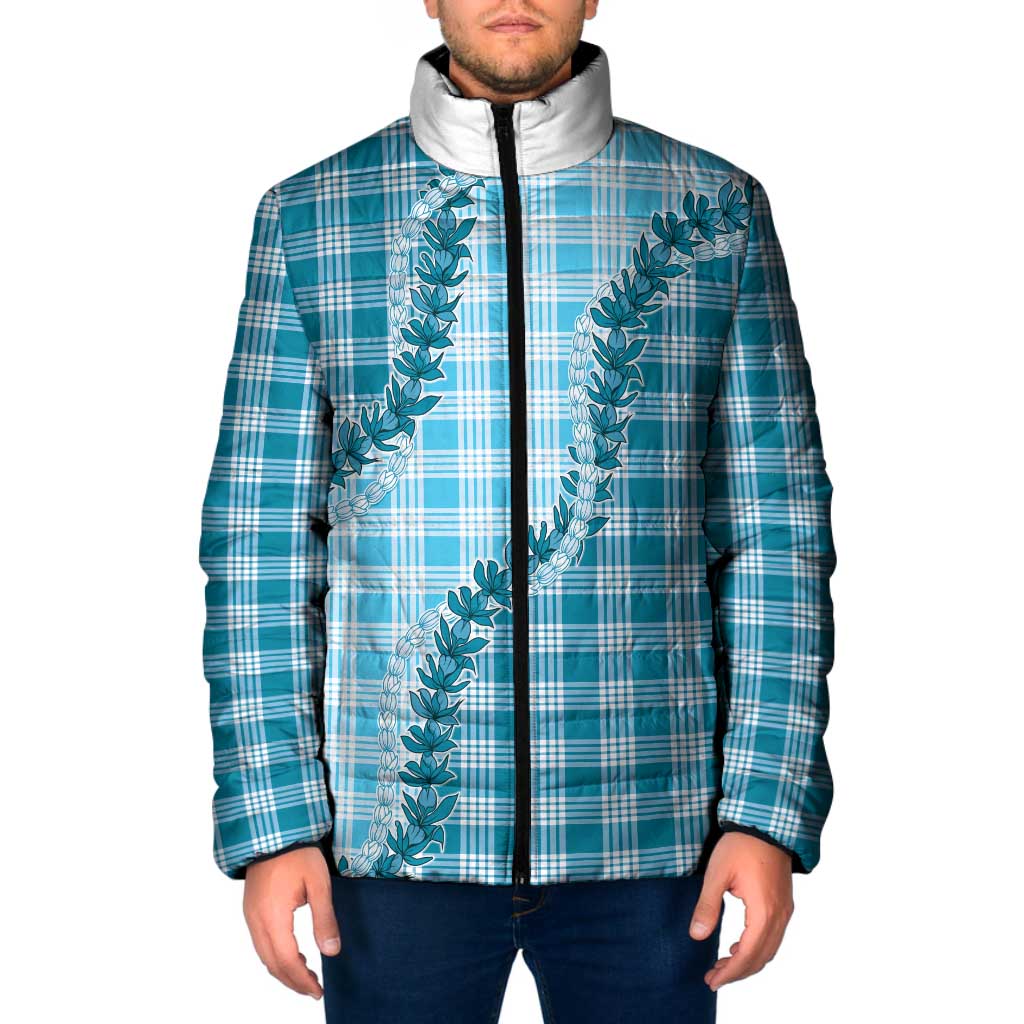 Blue Hawaii Palaka Padded Jacket Hawaiian Pikake Lei LT05 Men Blue - Polynesian Pride