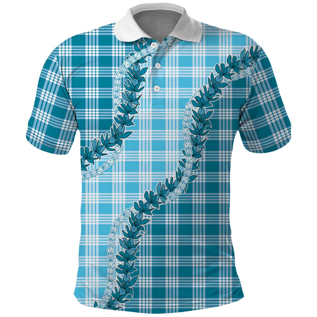 Blue Hawaii Palaka Polo Shirt Hawaiian Pikake Lei LT05 Blue - Polynesian Pride