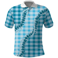Blue Hawaii Palaka Polo Shirt Hawaiian Pikake Lei LT05 Blue - Polynesian Pride