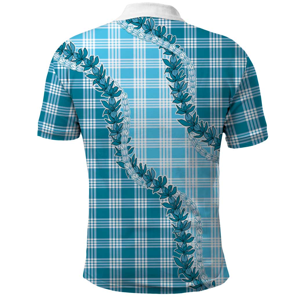 Blue Hawaii Palaka Polo Shirt Hawaiian Pikake Lei LT05 - Polynesian Pride