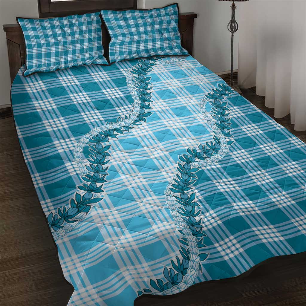 Blue Hawaii Palaka Quilt Bed Set Hawaiian Pikake Lei LT05 Blue - Polynesian Pride