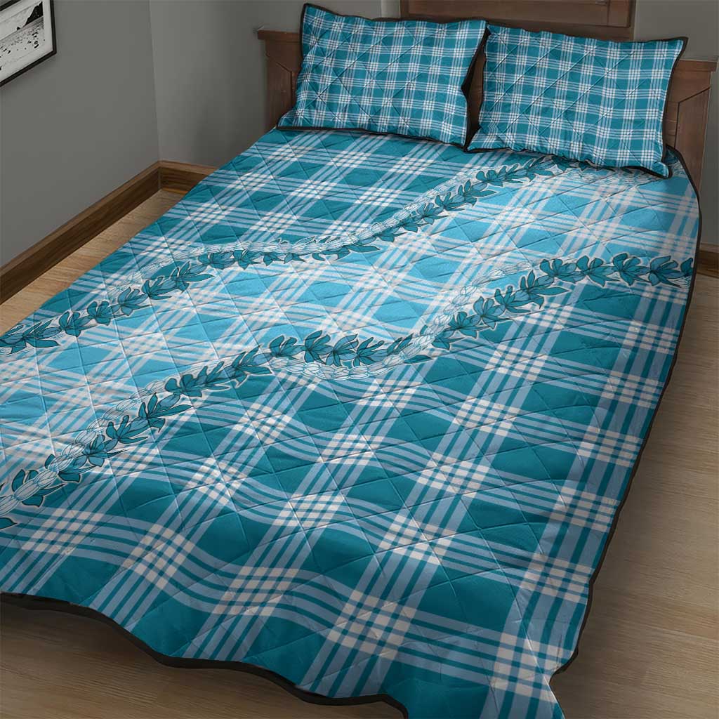 Blue Hawaii Palaka Quilt Bed Set Hawaiian Pikake Lei LT05 - Polynesian Pride