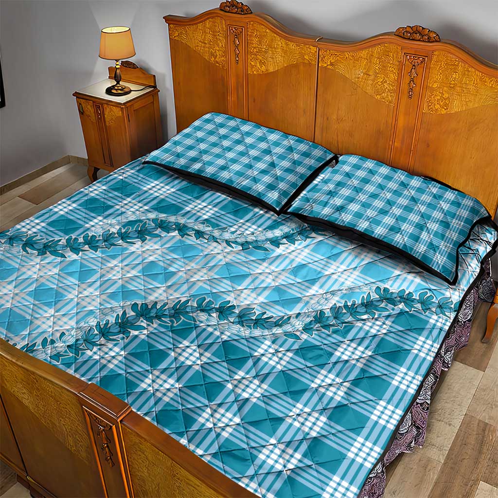 Blue Hawaii Palaka Quilt Bed Set Hawaiian Pikake Lei LT05 - Polynesian Pride