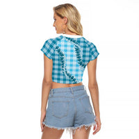 Blue Hawaii Palaka Raglan Cropped T Shirt Hawaiian Pikake Lei LT05 - Polynesian Pride