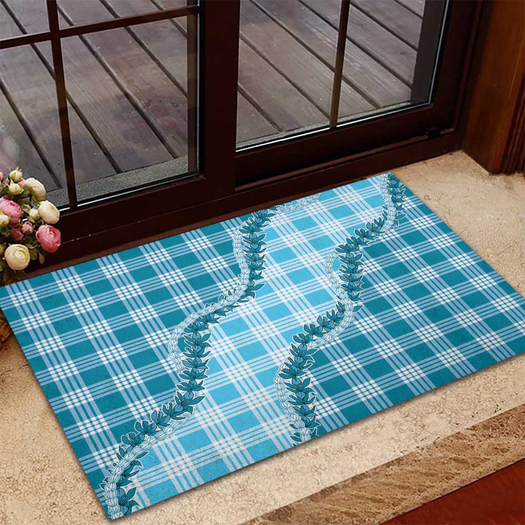 Blue Hawaii Palaka Rubber Doormat Hawaiian Pikake Lei LT05 - Polynesian Pride