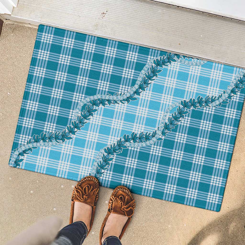 Blue Hawaii Palaka Rubber Doormat Hawaiian Pikake Lei LT05 - Polynesian Pride