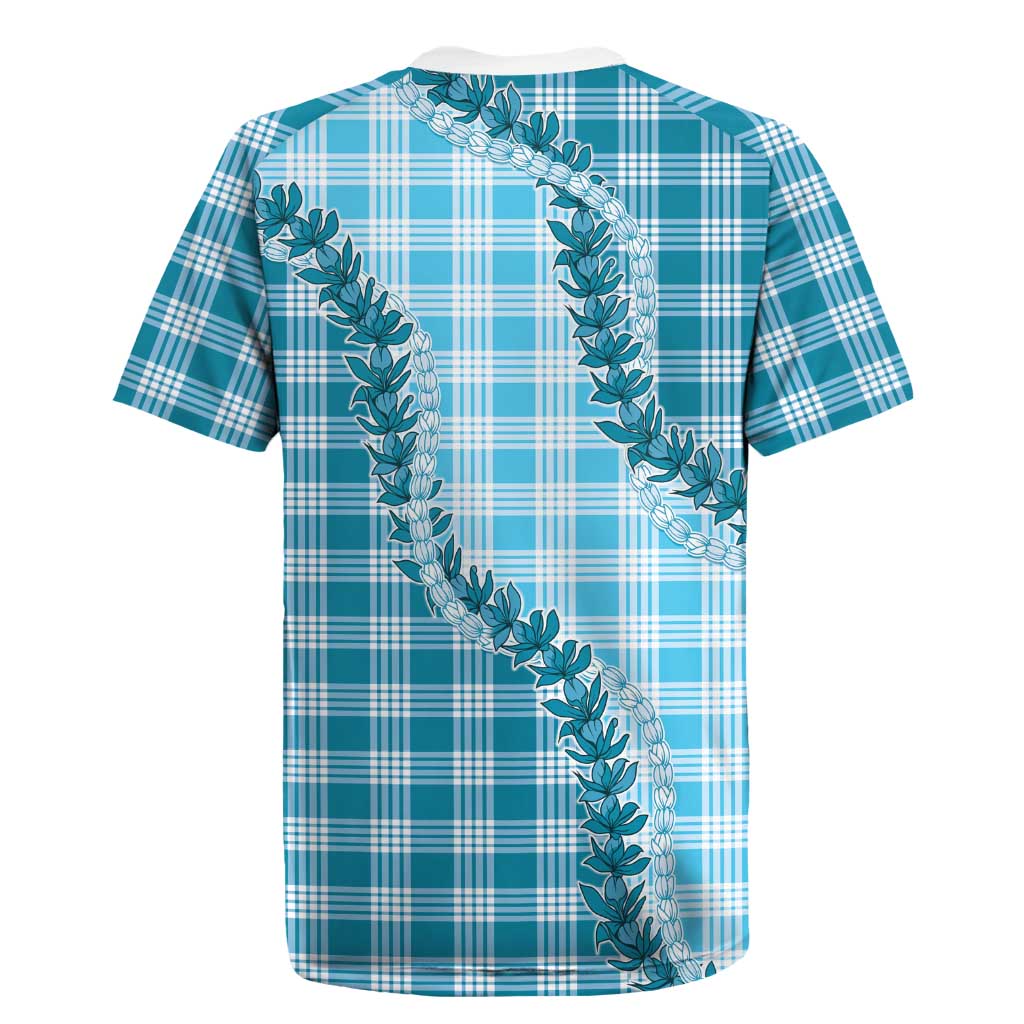 Blue Hawaii Palaka Rugby Jersey Hawaiian Pikake Lei