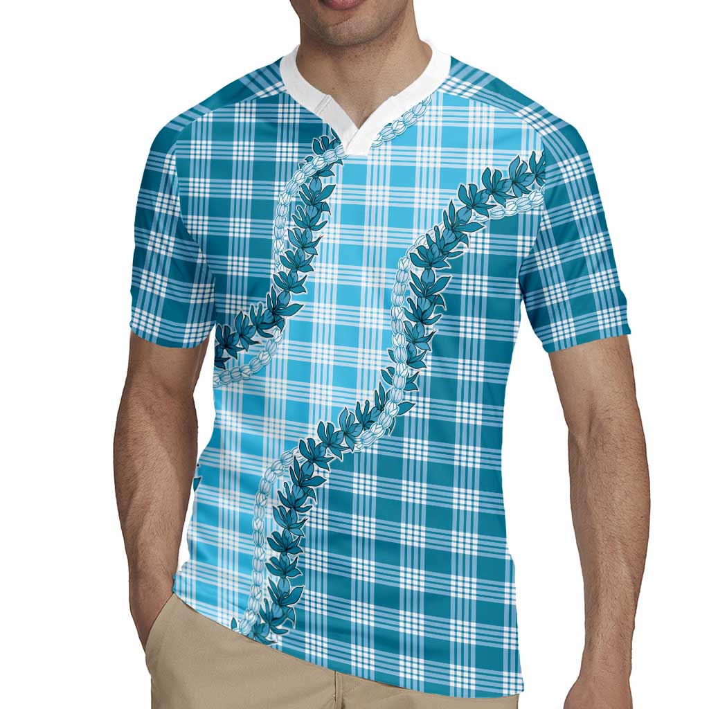 Blue Hawaii Palaka Rugby Jersey Hawaiian Pikake Lei